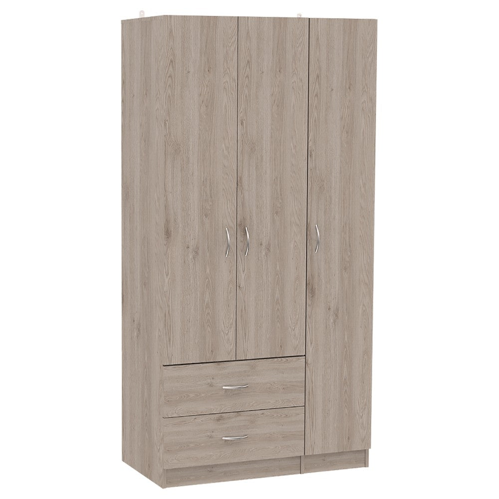 Three Door Armoire Clark, Metal Rod, Light Gray Finish-5