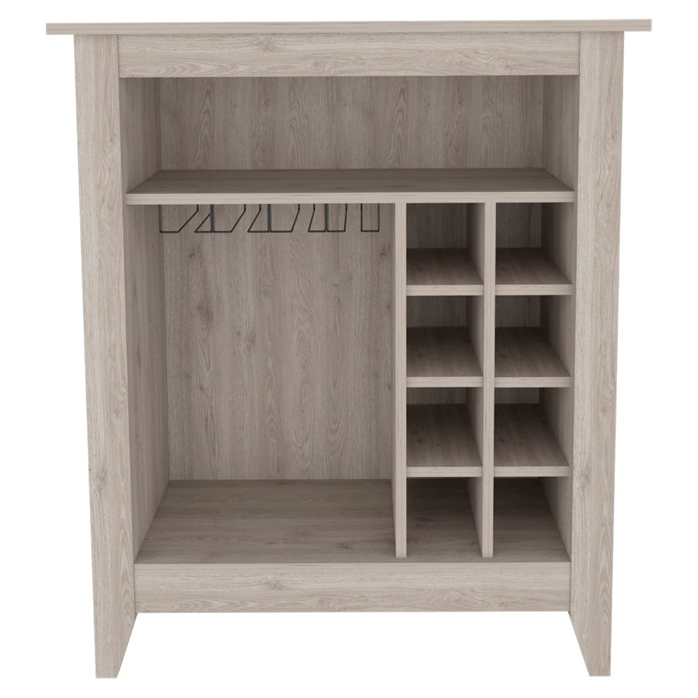 Bar Cabinet Castle, One Open Shelf, Six Wine Cubbies, Light Gray Finish-5