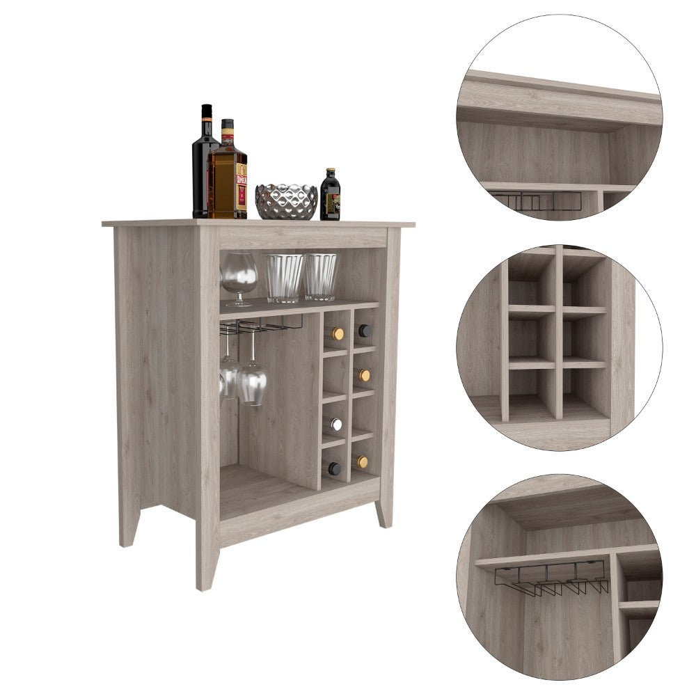 Bar Cabinet Castle, One Open Shelf, Six Wine Cubbies, Light Gray Finish-1