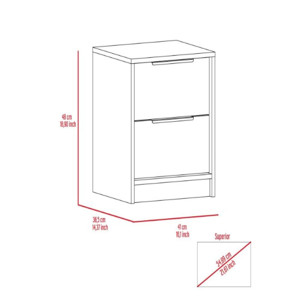 Nightstand Cervants, Two Drawers, Metal Handle, Smokey Oak / White Finish-7