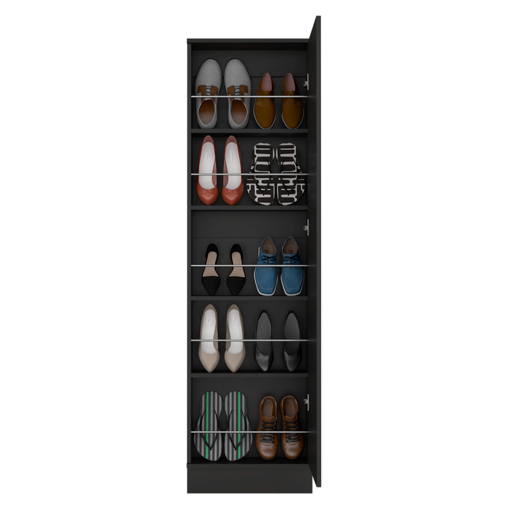 Shoe Rack Chimg, Mirror, Five Interior Shelves, Single Door Cabinet, Black Wengue Finish-3