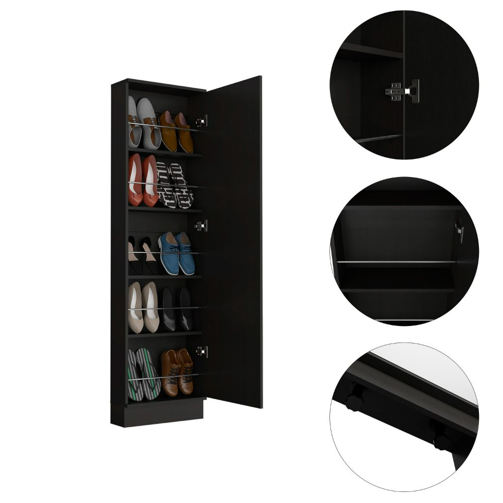 Shoe Rack Chimg, Mirror, Five Interior Shelves, Single Door Cabinet, Black Wengue Finish-6