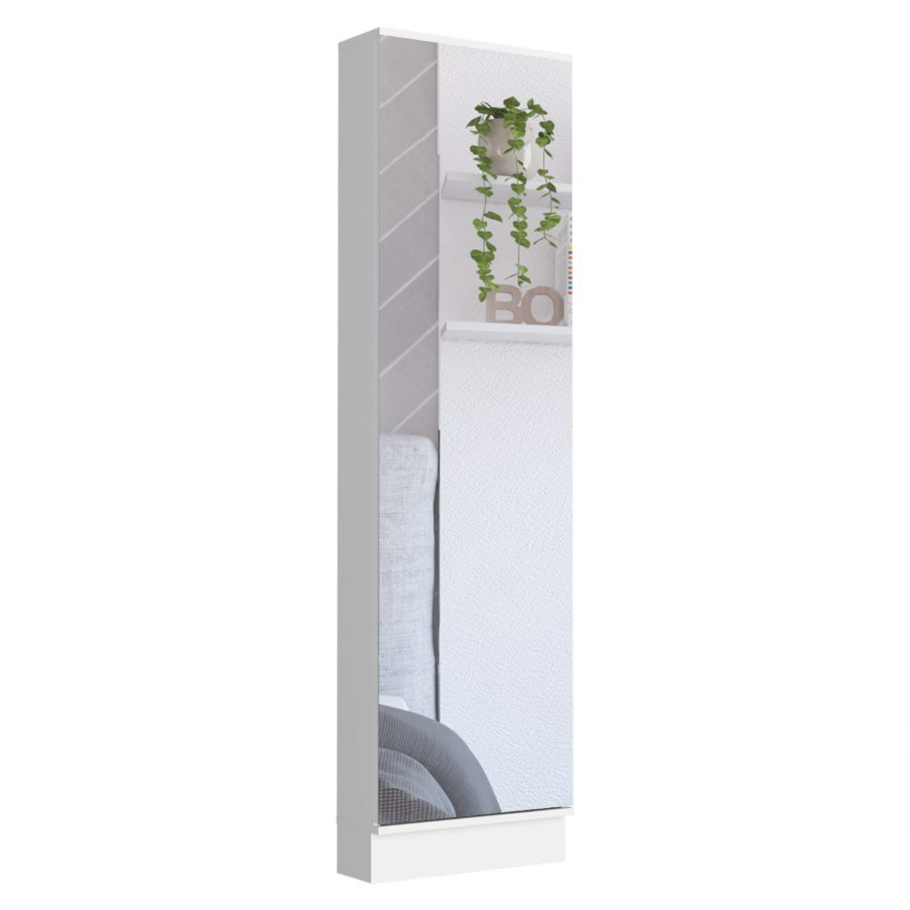 Shoe Rack Chimg, Mirror, Five Interior Shelves, Single Door Cabinet, White Finish-4