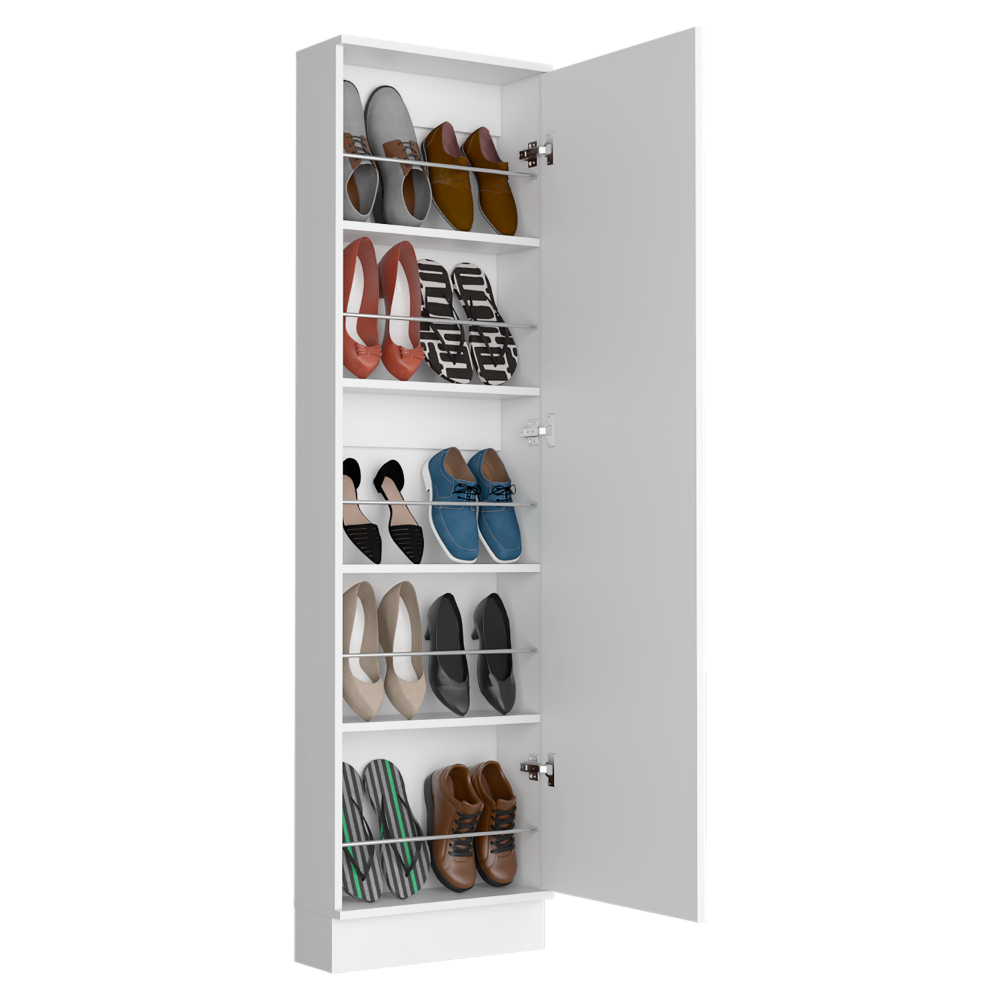 Shoe Rack Chimg, Mirror, Five Interior Shelves, Single Door Cabinet, White Finish-5