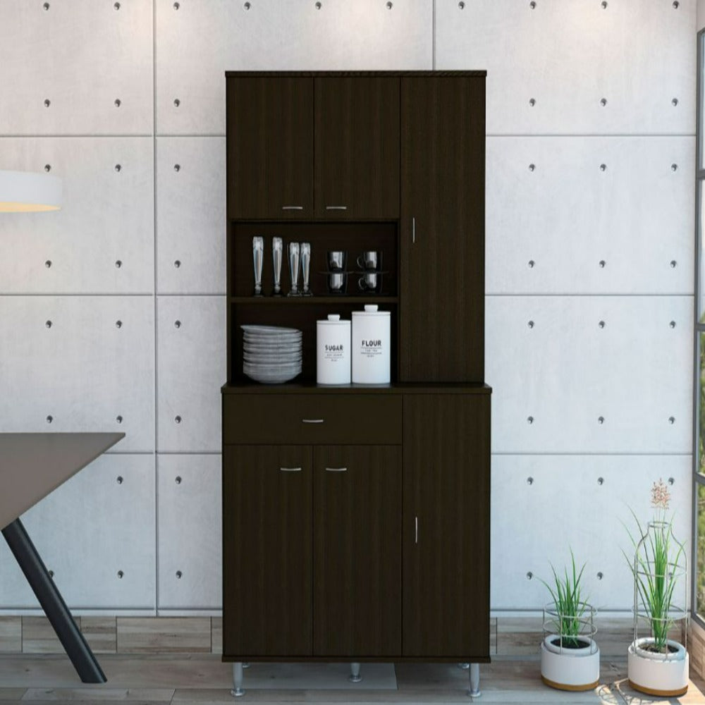 Kitchen Pantry Piacenza, Double Door Cabinet, Black Wengue Finish-0