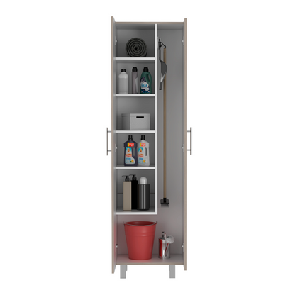 Closet Pantry Copenhague, Five Shelves, Double Door Cabinet, Light Gray / White Finish-2