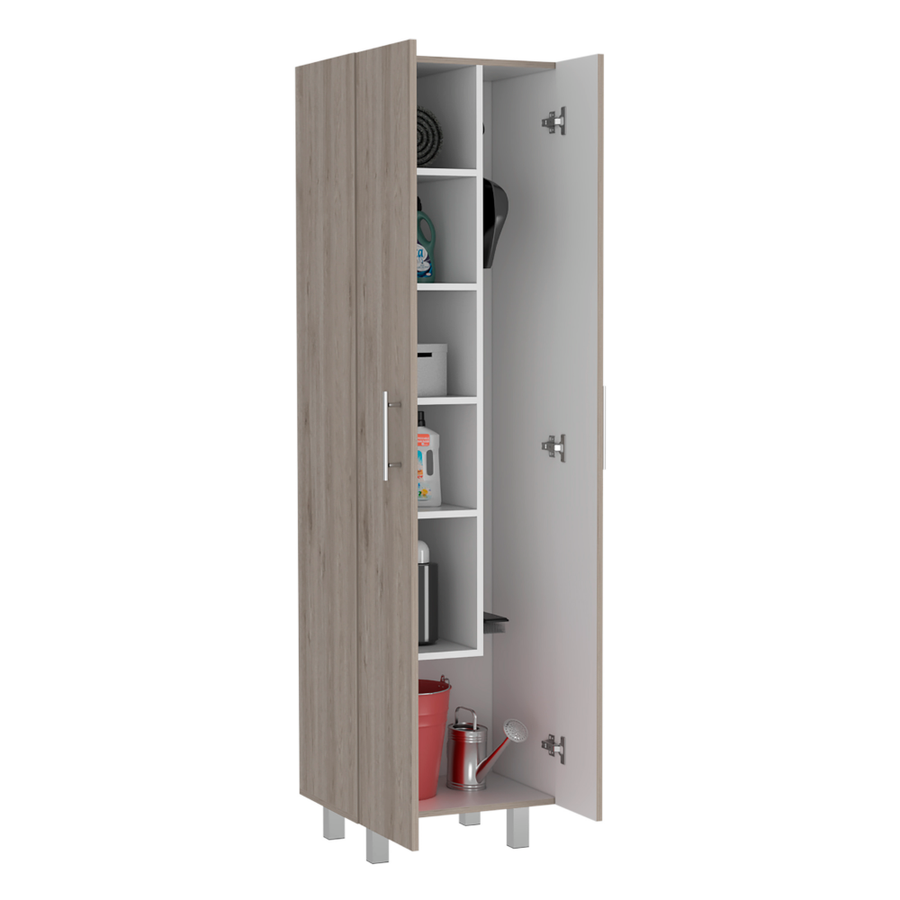 Closet Pantry Copenhague, Five Shelves, Double Door Cabinet, Light Gray / White Finish-4