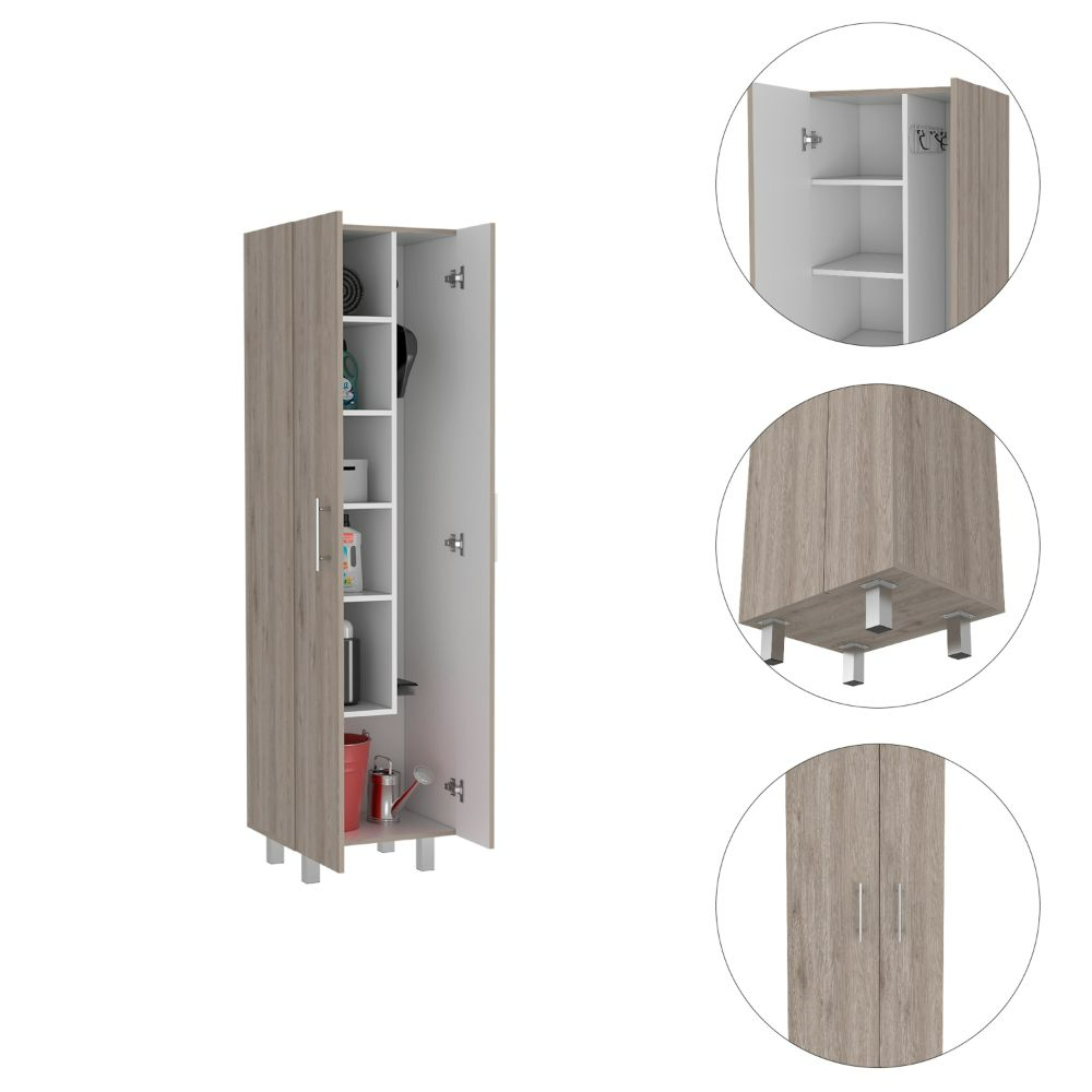 Closet Pantry Copenhague, Five Shelves, Double Door Cabinet, Light Gray / White Finish-6