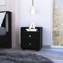 Load image into Gallery viewer, Nightstand Csmet, Metal Handle, Two Drawers, Black Wengue Finish-0
