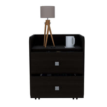 Load image into Gallery viewer, Nightstand Csmet, Metal Handle, Two Drawers, Black Wengue Finish-2
