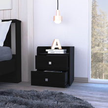 Load image into Gallery viewer, Nightstand Csmet, Metal Handle, Two Drawers, Black Wengue Finish-1
