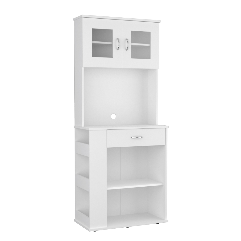 Pantry Double Door Cabinet Folbert, Three Side Shelves, White Finish-5