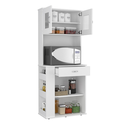 Pantry Double Door Cabinet Folbert, Three Side Shelves, White Finish-4