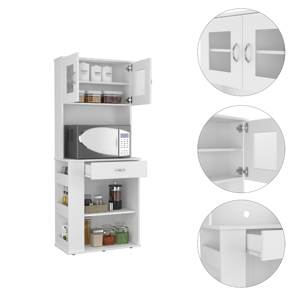 Pantry Double Door Cabinet Folbert, Three Side Shelves, White Finish-6