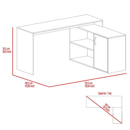 L-Shaped Desk Desti, Single Door Cabinet, Dark Brown Finish-7