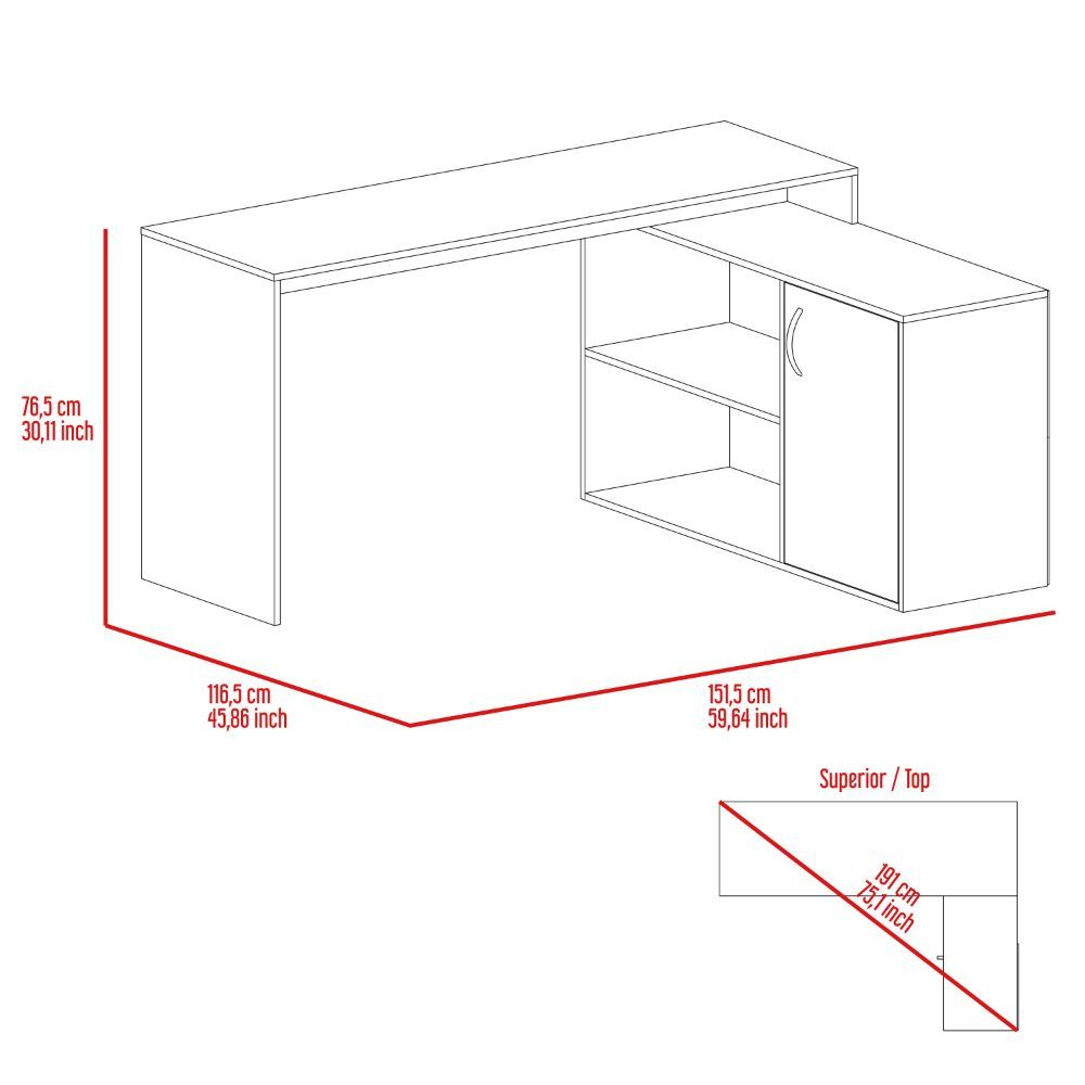 L-Shaped Desk Desti, Single Door Cabinet, Light Gray Finish-7