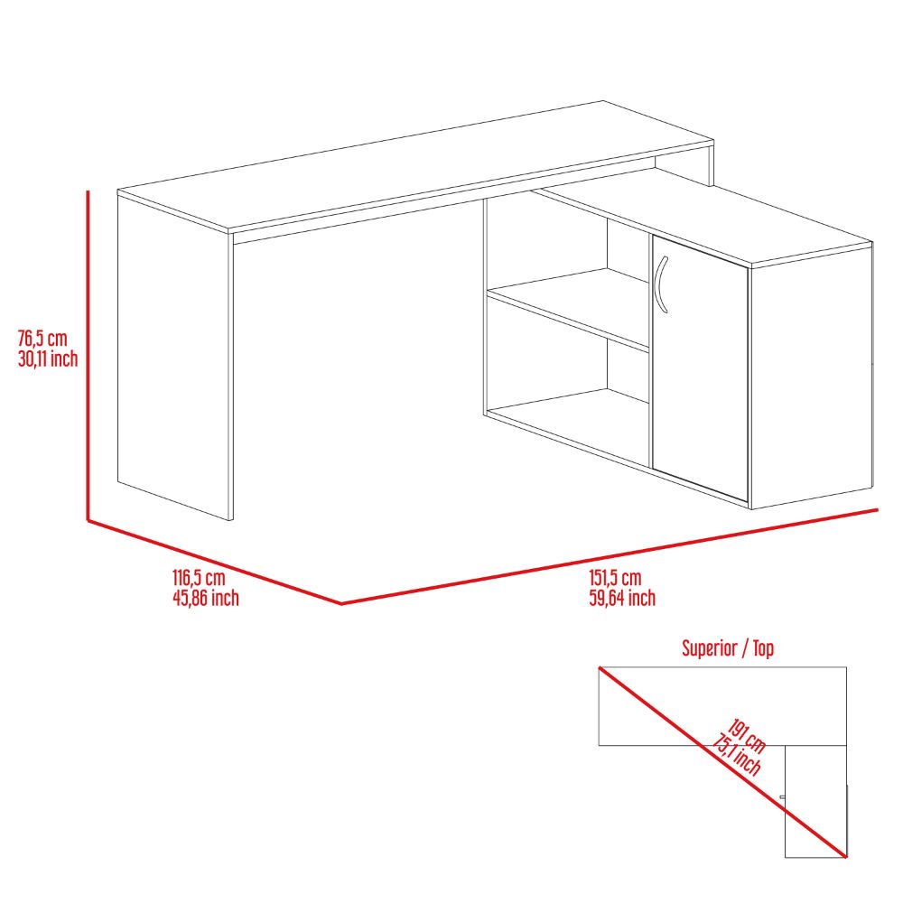 L-Shaped Desk Desti, Single Door Cabinet, Smokey Oak Finish-6