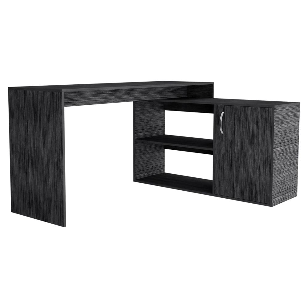 L-Shaped Desk Desti, Single Door Cabinet, Smokey Oak Finish-4