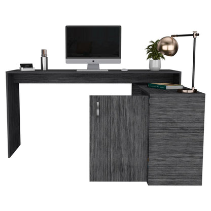 L-Shaped Desk Desti, Single Door Cabinet, Smokey Oak Finish-1