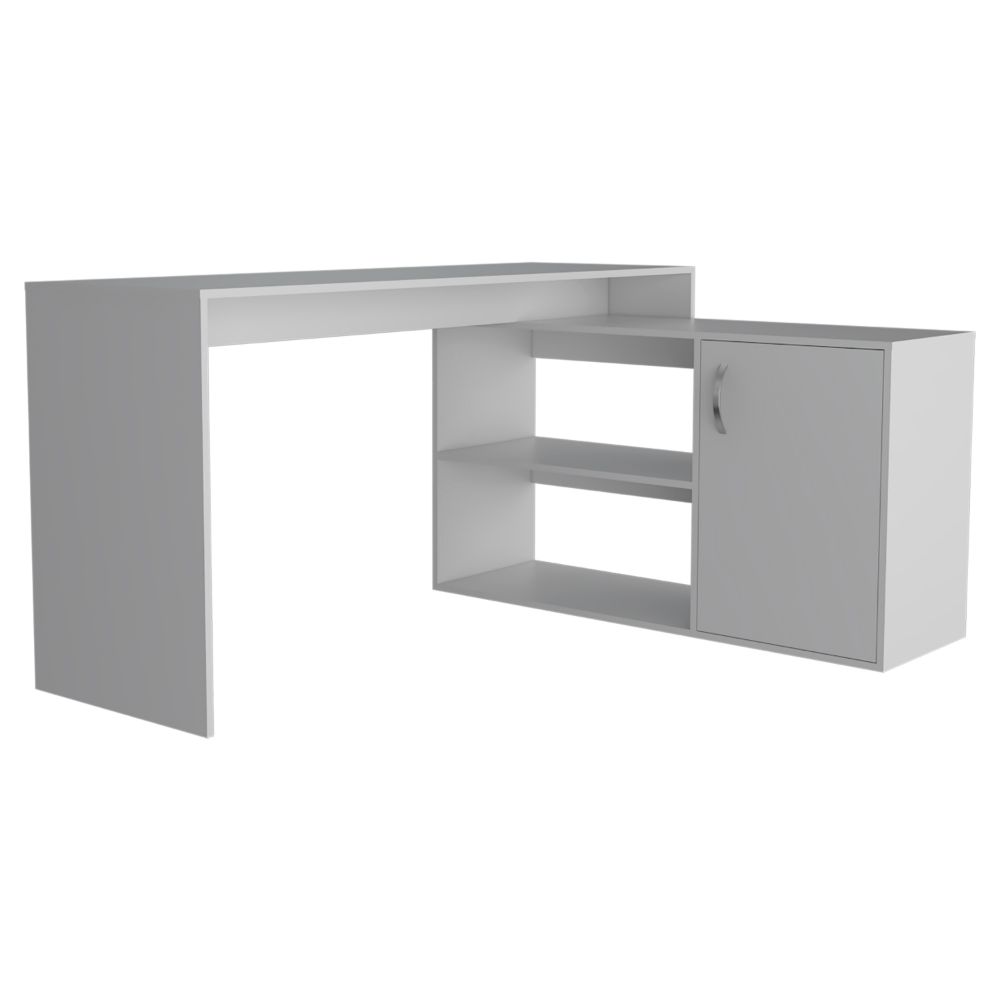 L-Shaped Desk Desti, Single Door Cabinet, White Finish-5