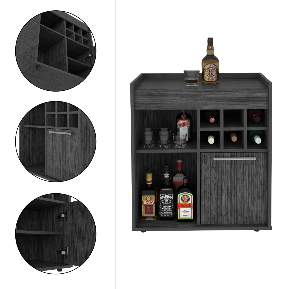 Bar Cabinet Dext, Two Concealed Shelves, Six Wine Cubbies, Light Gray Finish-6