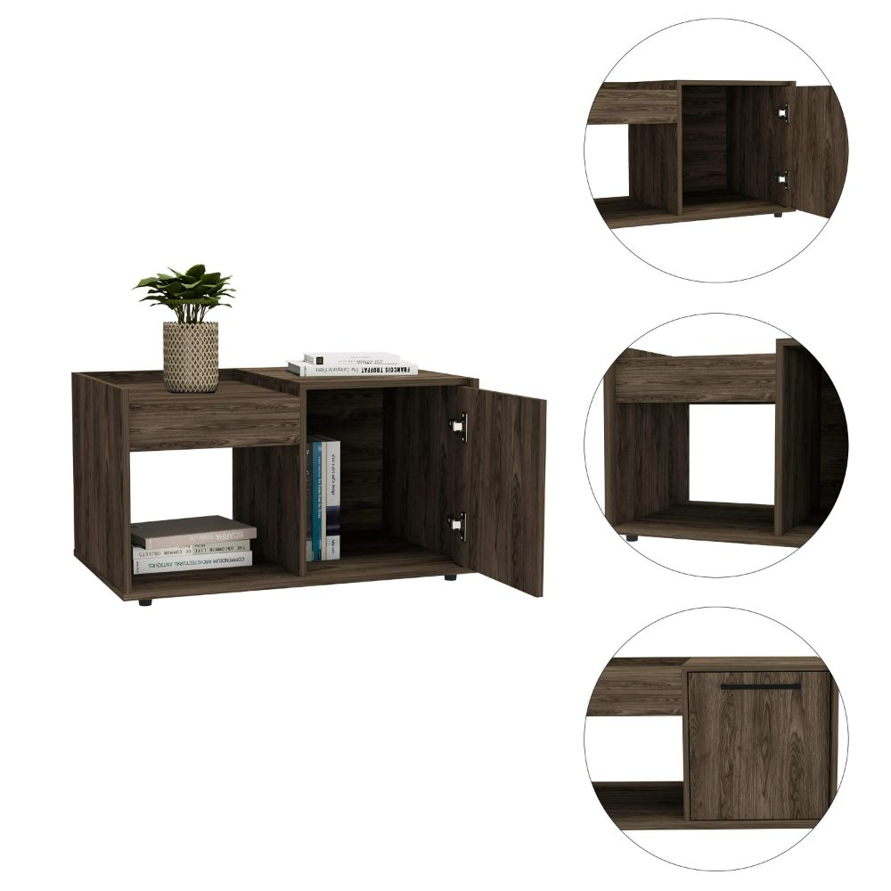 Coffee Table Dext, Single Door Cabinet, One Open Shelf, Dark Walnut Finish-6