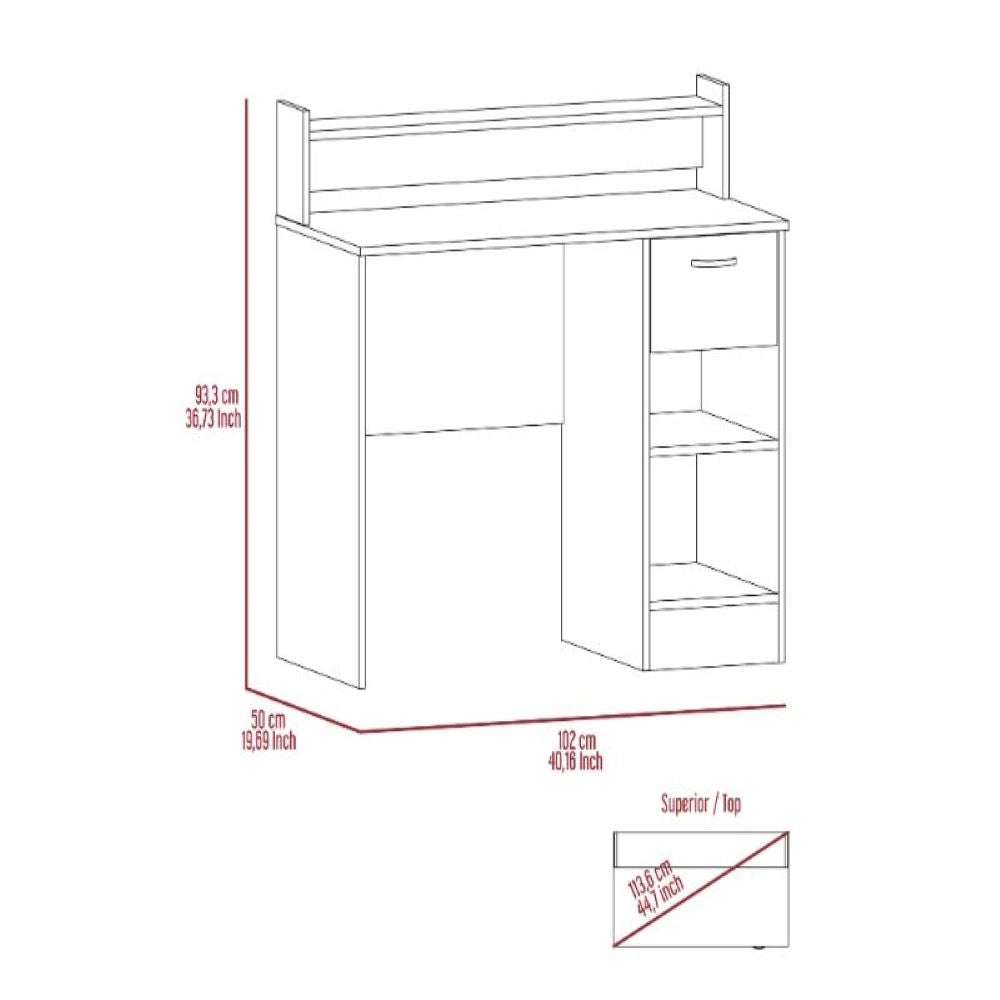 Computer Desk Delmar with Open Storage Shelves and Single Drawer, Light Gray Finish-7