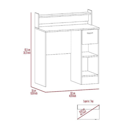 Computer Desk Delmar with Open Storage Shelves and Single Drawer, Light Gray Finish-7