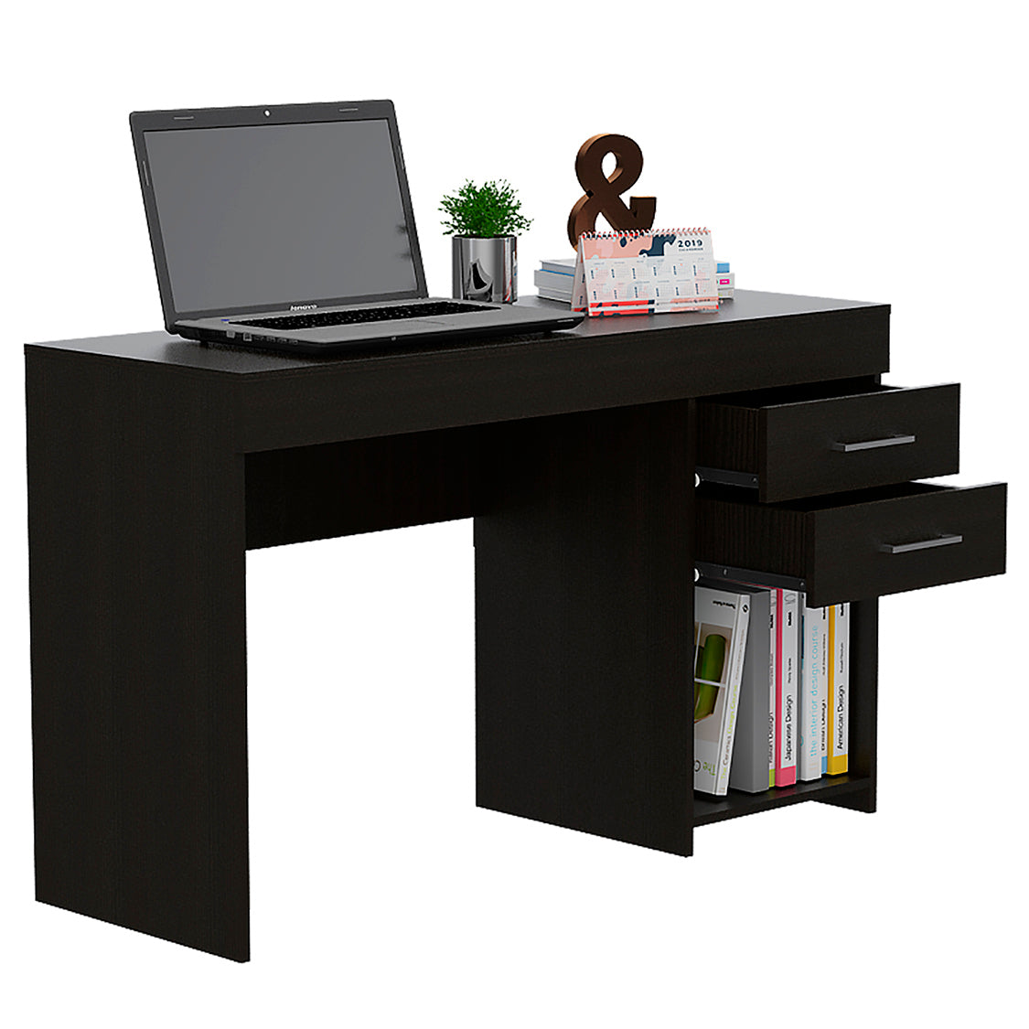 Computer Desk Limestone,Two Drawers, Black Wengue Finish-4