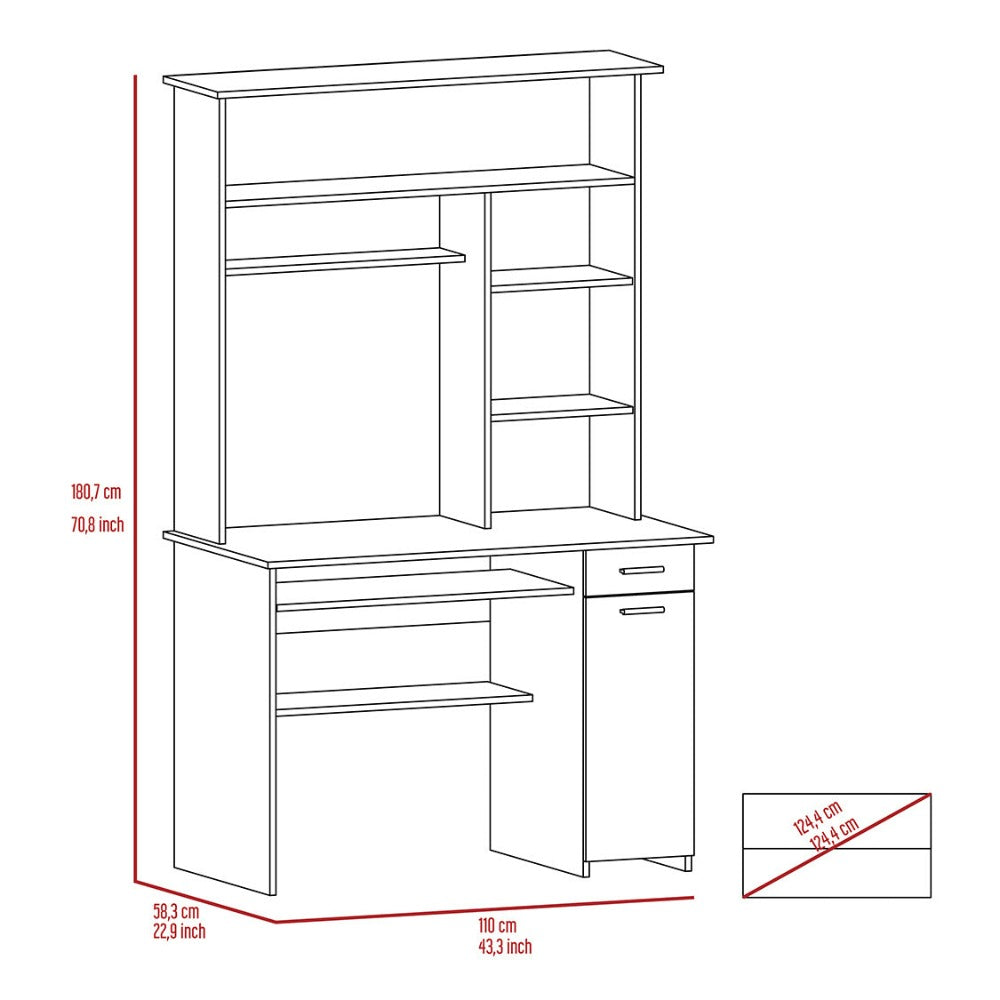 Computer Desk Acequia, Multiple Shelves, Light Gray Finish-7