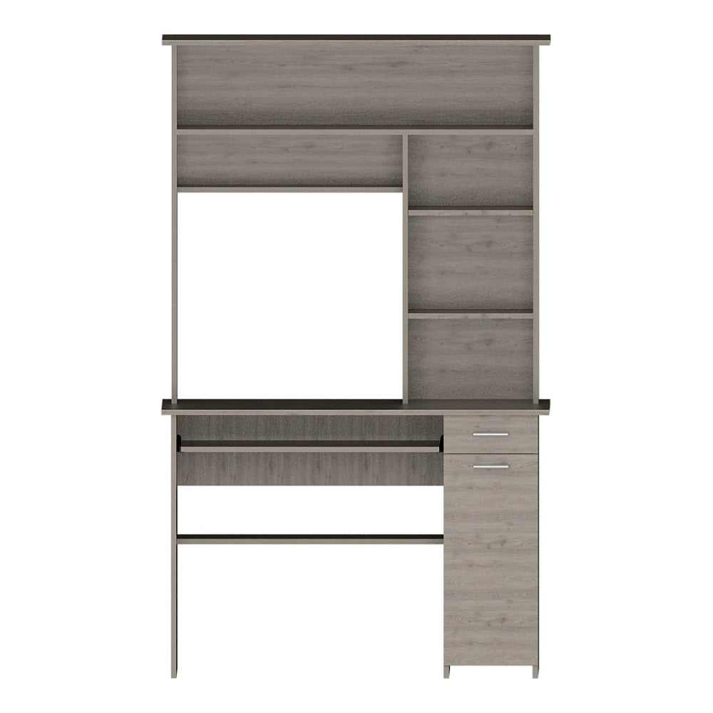 Computer Desk Acequia, Multiple Shelves, Light Gray Finish-2