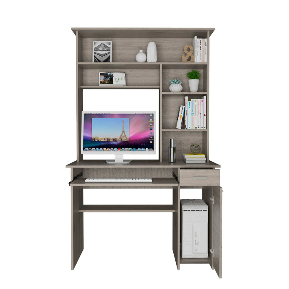 Computer Desk Acequia, Multiple Shelves, Light Gray Finish-4