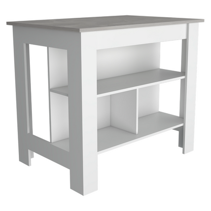 Kitchen Island Dozza, Three Shelves, White / Ibiza Marble Finish-4