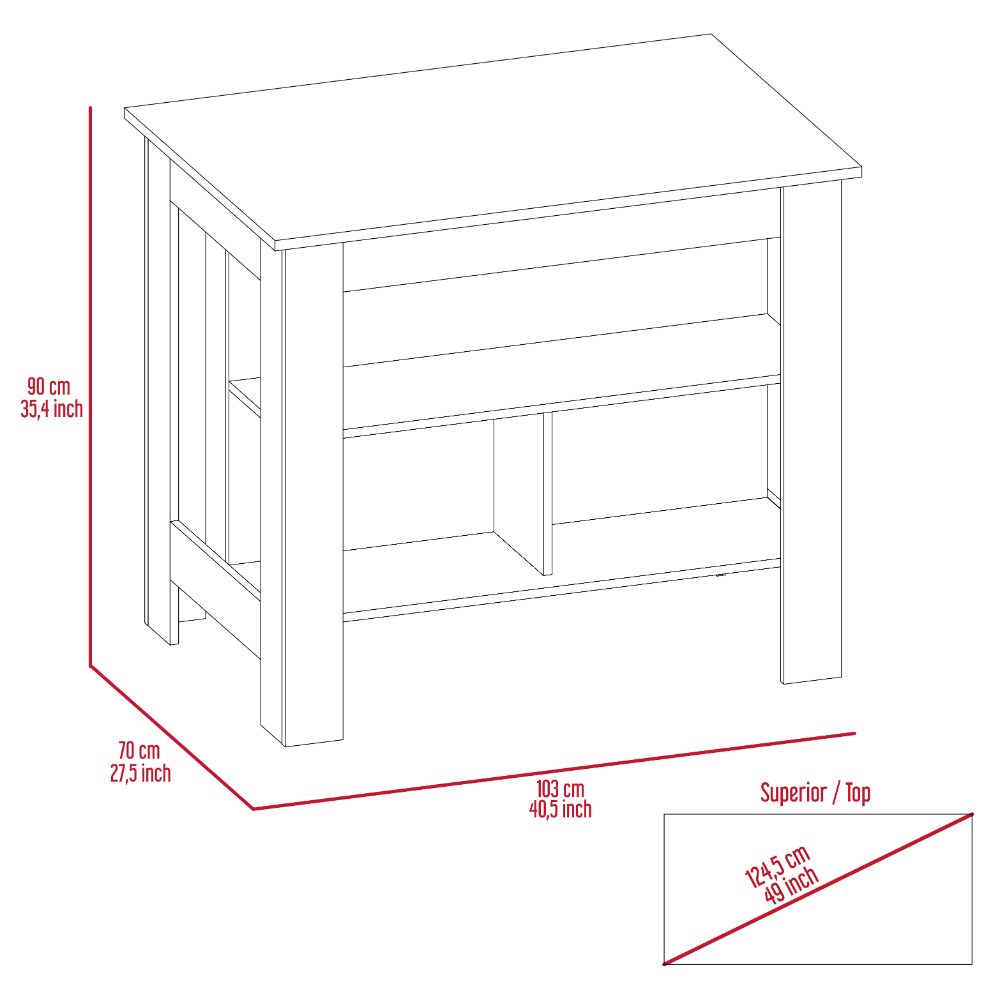 Kitchen Island Dozza, Three Shelves, White / Ibiza Marble Finish-6