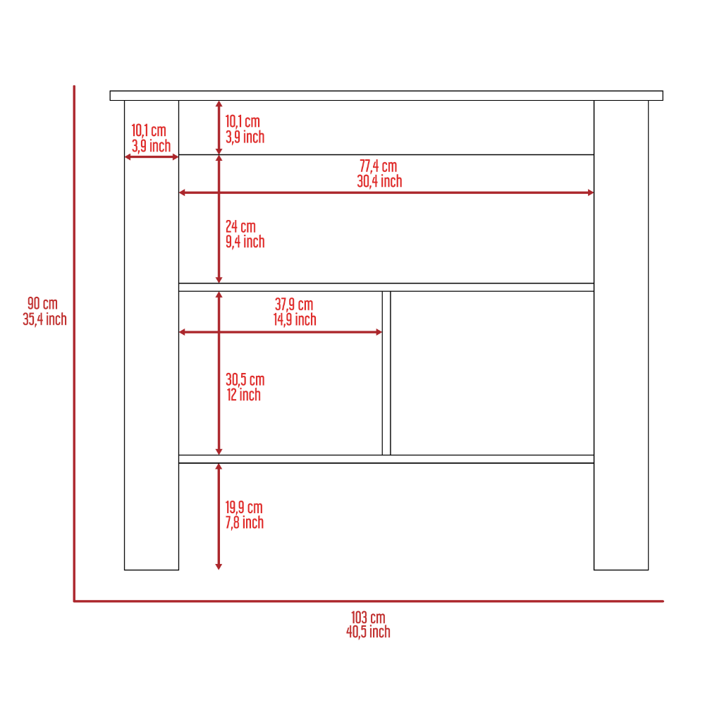 Kitchen Island Dozza, Three Shelves, White / Ibiza Marble Finish-7