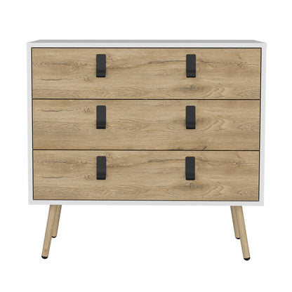 Dresser magness, Three Dawers, Four Legs, White / Macadamia Finish-4