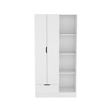 Load image into Gallery viewer, Armoire Dover with Four Storage Shelves, Drawer and Double Door, White Finish-4
