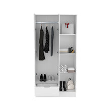 Load image into Gallery viewer, Armoire Dover with Four Storage Shelves, Drawer and Double Door, White Finish-3
