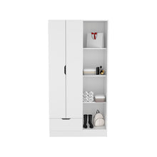 Load image into Gallery viewer, Armoire Dover with Four Storage Shelves, Drawer and Double Door, White Finish-2
