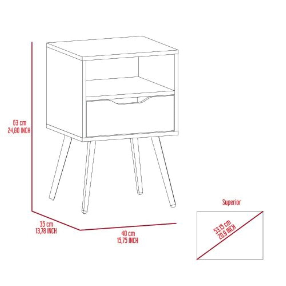 Nightstand  Fugaz, Open Shelf, Single Drawer, Smokey Oak / White Finish-7