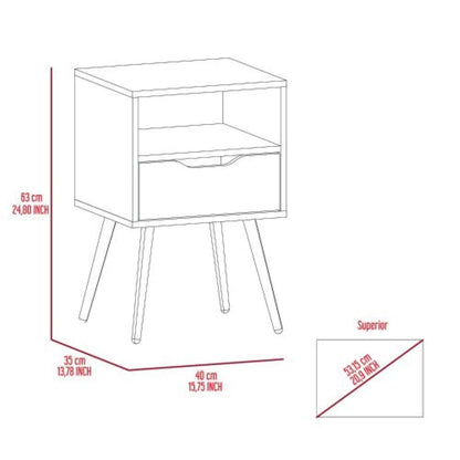 Nightstand  Fugaz, Open Shelf, Single Drawer, Smokey Oak / White Finish-7