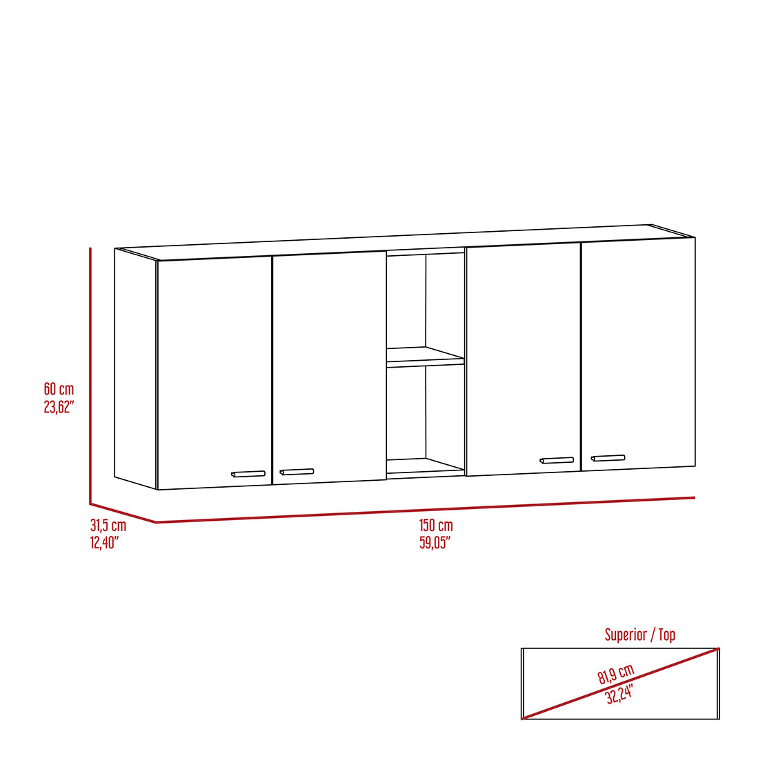 Wall Cabinet Ontario, Double Door, White Finish-8