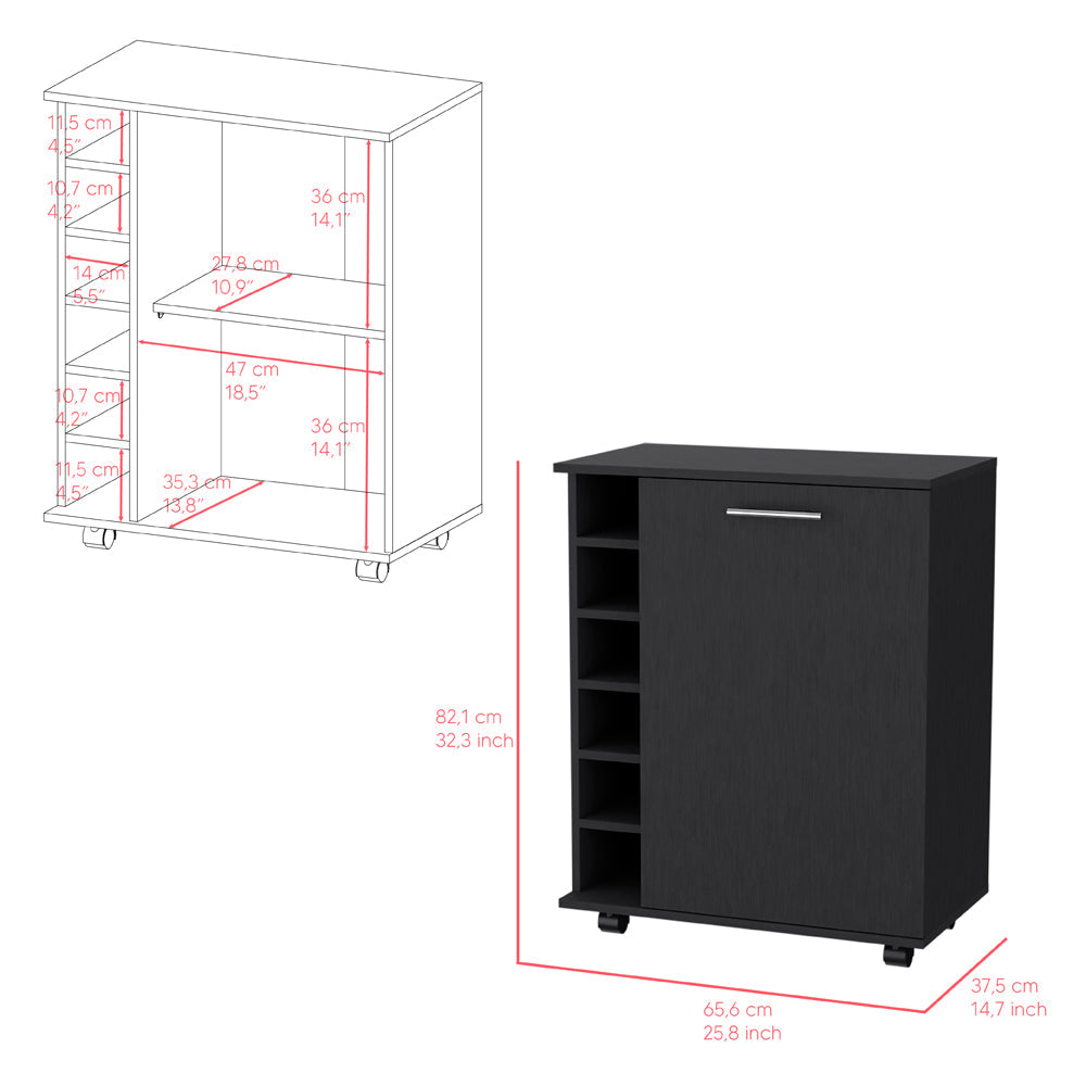 Bar Cart Cisco, Integrated Bottle Storage, Black Wengue Finish-5