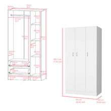 Load image into Gallery viewer, Wardrobe Erie, 4 Storage Shelves, 2 Drawers and 3 Doors, White Finish-6
