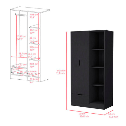 Armoire Dover, 4 Shelves, Drawer and Double Door, Black Wengue Finish-6