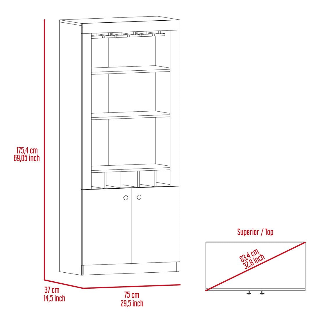 Bar Cabinet Margarita, Five Wine Cubbies, Light Gray Finish-6