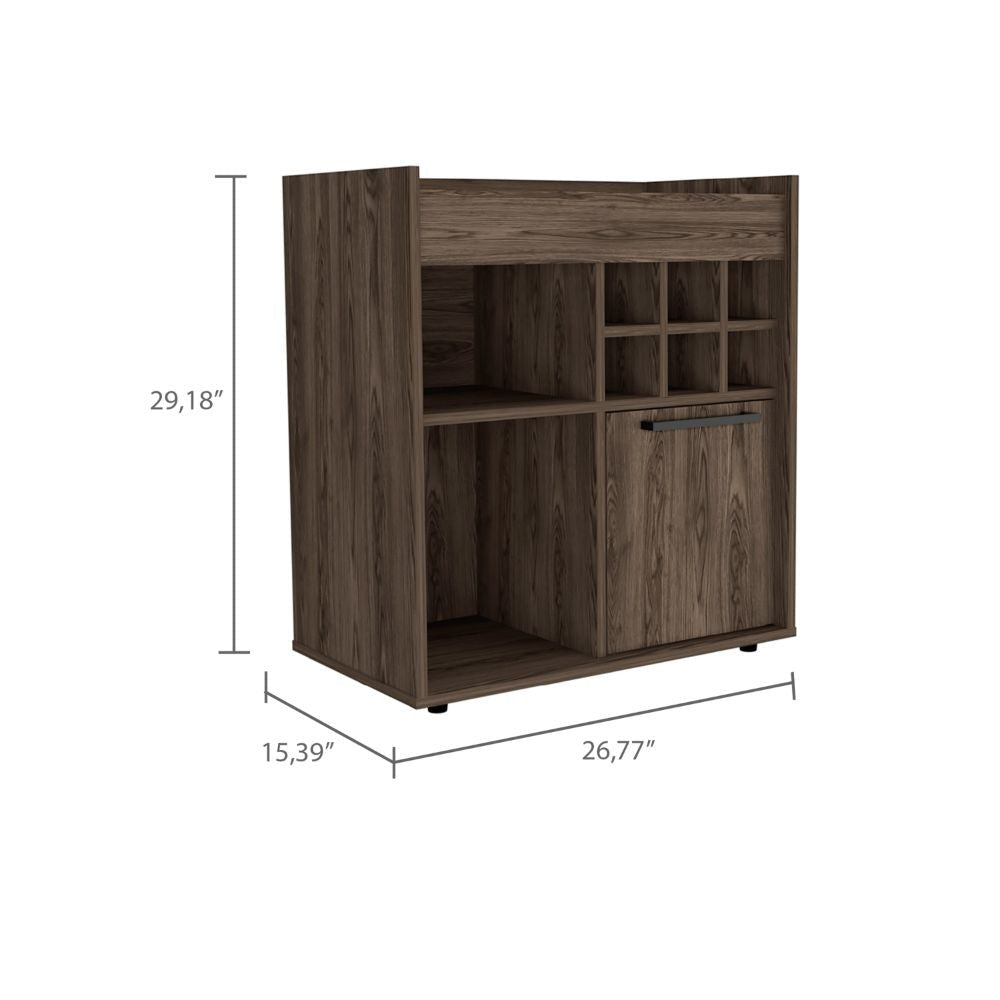 Bar Cabinet Dext, Two Concealed Shelves, Six Wine Cubbies, Dark Walnut Finish-7