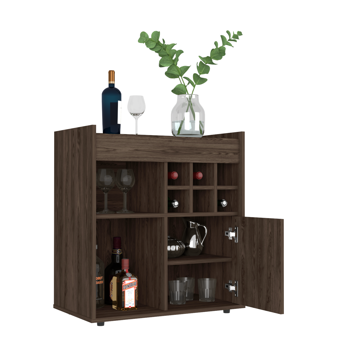 Bar Cabinet Dext, Two Concealed Shelves, Six Wine Cubbies, Dark Walnut Finish-4