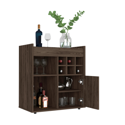 Bar Cabinet Dext, Two Concealed Shelves, Six Wine Cubbies, Dark Walnut Finish-4