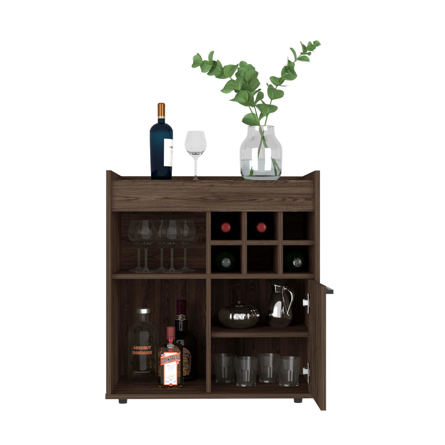 Bar Cabinet Dext, Two Concealed Shelves, Six Wine Cubbies, Dark Walnut Finish-5